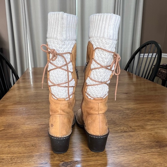 ⭐️ UGG Women's Skylair Wedge Boots Tan Leather Zip Lace Up Knit Sweater Size 8 - Picture 7 of 10